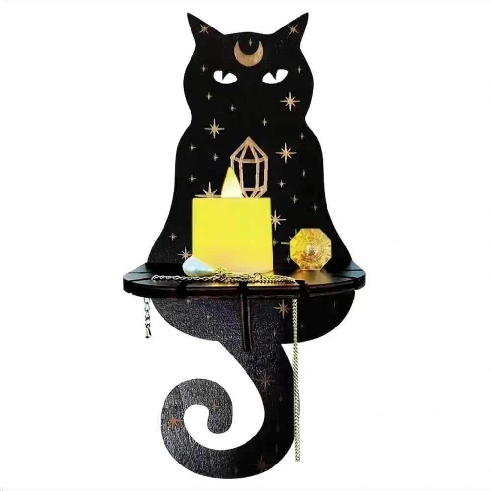 Elegant Little Cat-Shaped Wooden‎ Crystals Candle Storage Rack 9.5”x4” aprox